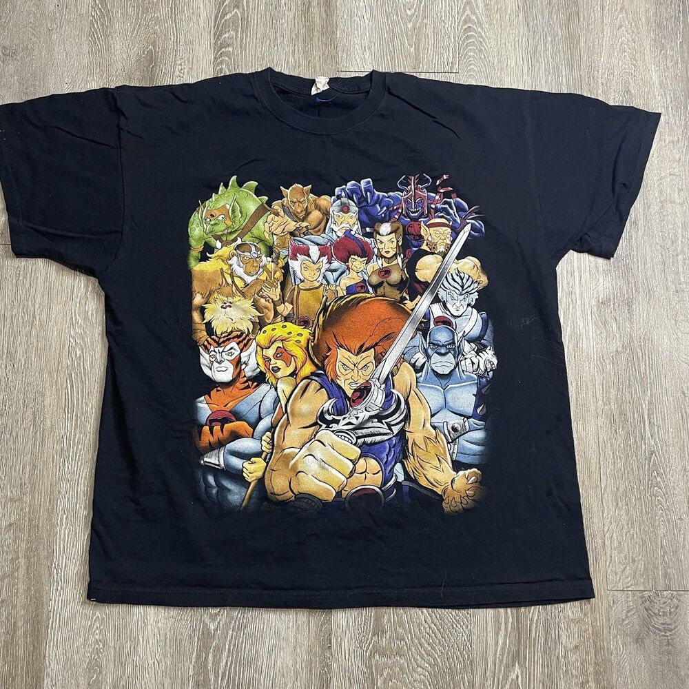 Y2K Thunder Cats Mens Shirt Large XXL Black Promo Anime Jerzees Vintage Cartoon